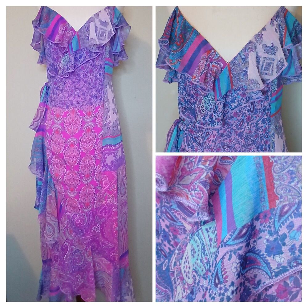 Gianni Bini + Dannijo Wrap Dress Sz M Pink Print High-low Adjustable Maxi $199